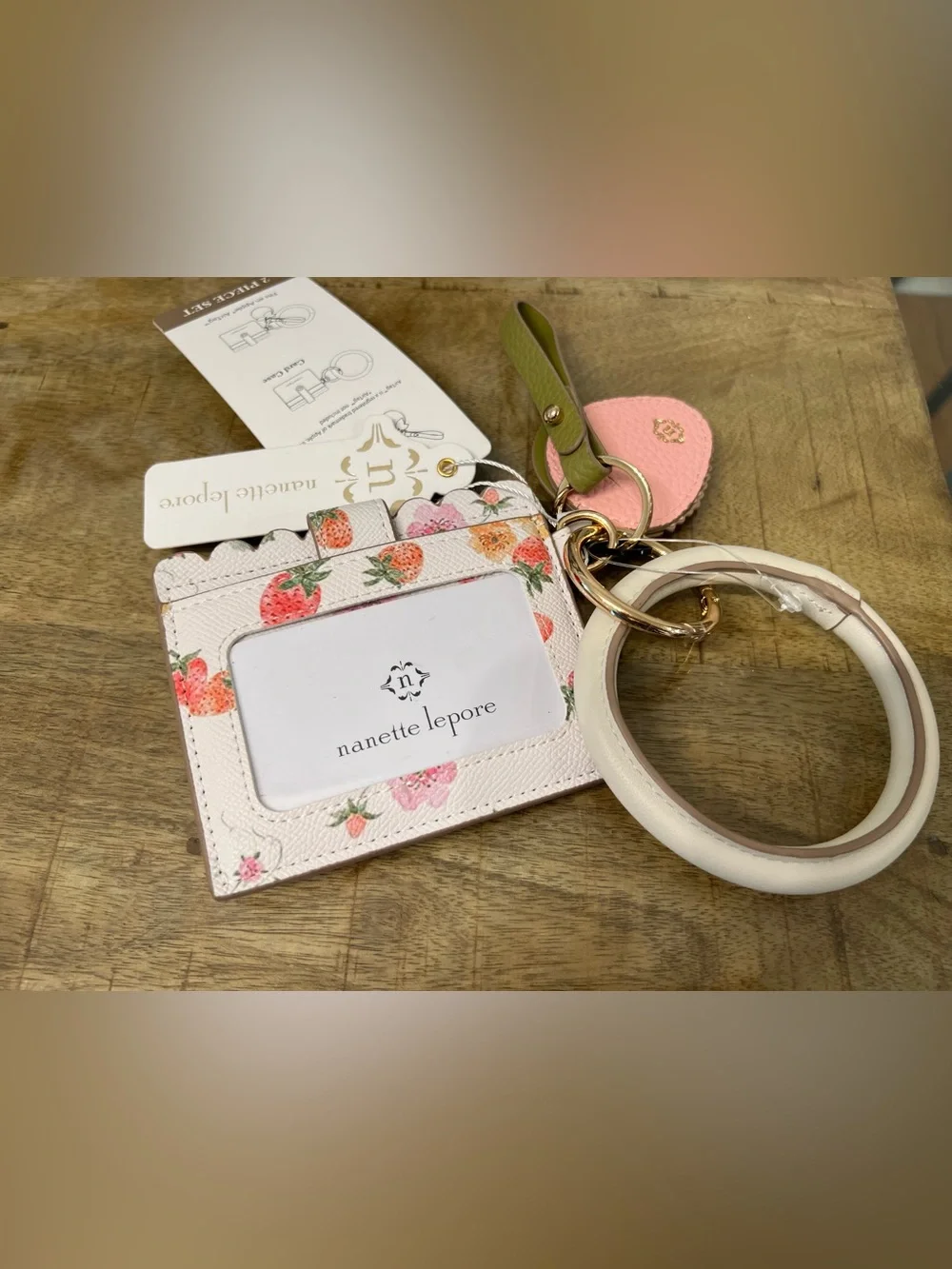 Nanette Lepore Pink & Green Floral Strawberry Card Holder Keyring